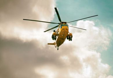Search and Rescue helicopter in Northumberland, North East England, UK