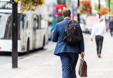 businessman man walking with briefcase and backpack before or after work.