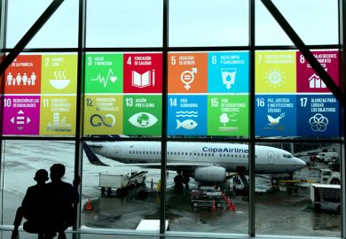 Global goals displayed in Spanish at the airport Global goals displayed in Spanish at the airport