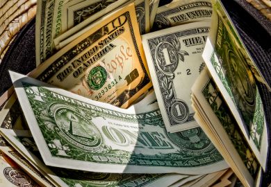 Straw hat with a stack of dollar bills inside