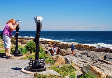 Looking through a view finder out to sea.