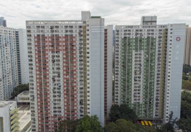 Aerial view of Ping Shek Estate is a public housing estate in Ping Shan, Kwun Tong, Kowloon, Hong Kong.