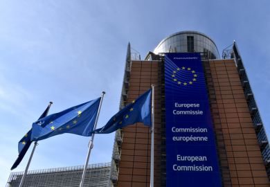 European Commission building and EU flags