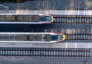 An aerial view of Hitach Azuma diesel electric fleet of high speed passenger trains at the LNER maintenance depot in Doncaster UK An aerial view of Hitach Azuma diesel electric fleet of high speed passenger trains at the LNER maintenance depot in Doncaster UK