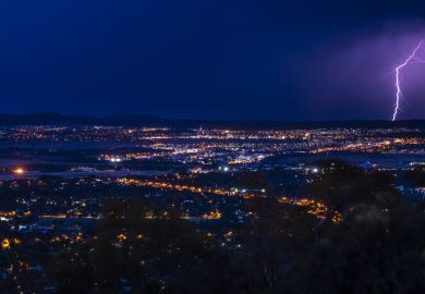 Thunder strikes in northern Canberra at night