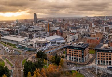 An aerial panorama of Sheffield city centre