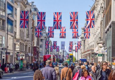 xford Street with Union Jack flags and banners