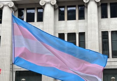 Trans flag held up in air