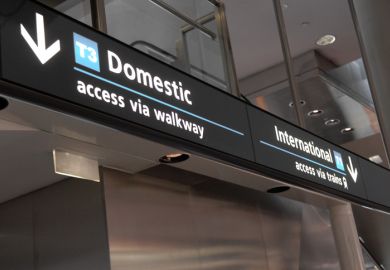 Airport sign pointing to domestic and international departures