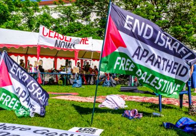 Pro-Palestine flags at a demonstration