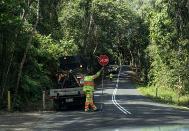 North Oueensland, Australia, 2024, July 15- Road works and one way traffic at Daintree Rainforest