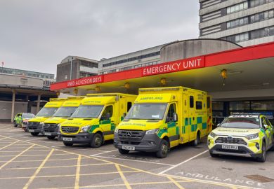 Ambulances waiting outside the accident and emergency department of The Heath Hospital near Cardiff city centre. Ambulances waiting outside the accident and emergency department of The Heath Hospital near Cardiff city centre.