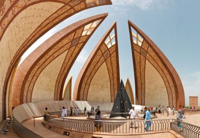 Tourists visit the Pakistan Monument. The monument represents Pakistan's progress as a developing country, its provinces and its territories.