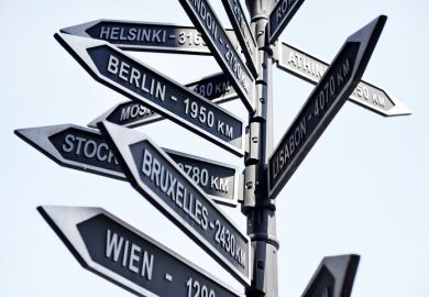 Street signpost showing distance to Europe capital cities