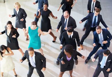 Dancing business people