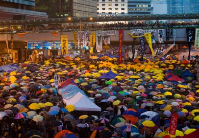 Peaceful umbrella protests during Hong Kong's Occupy Central movement in 2014