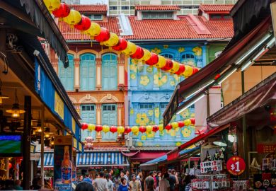 Tourists walking along Singapore china town market