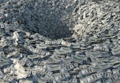 A whirlpool formed by thousands of banknotes