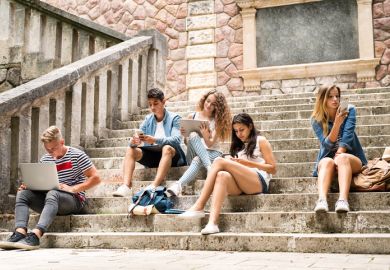 Group of students study at a summer school