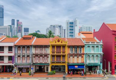 Colorful heritage buildings at Singapore Chinatown. 