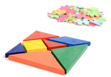 Tangram puzzle with seven pieces