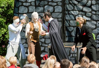 Actors in a public park in Ronneby, Sweden