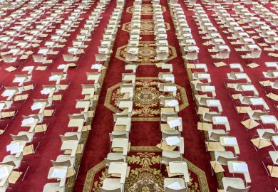 Row of chairs for university exam in Saudi Arabia