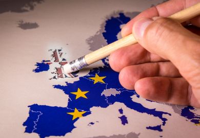 Brexit European Union Map with UK removed by pencil eraser