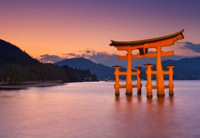View of tori gate at Miyajima, Japan japan, japanese,