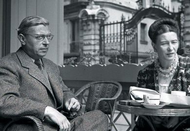 Jean-Paul Sartre and Simone de Beauvoir meeting over coffee