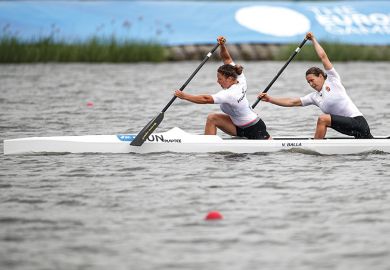 Two women kayaking
