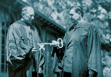 President Thomas S. Gates of the University of Pennsylvania, receiving the key to the 160-acre estate President Thomas S. Gates of the University of Pennsylvania, receiving the key to the 160-acre estate to illustrate Are legacy places being retired?