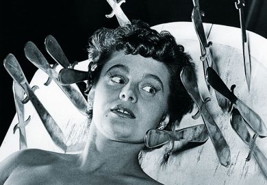 Woman with knives around her head