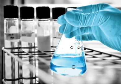 Laboratory beaker with face and suprised expression Laboratory beaker with face and suprised expression