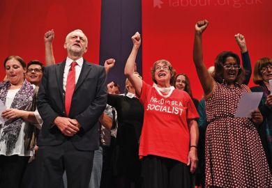 Labour Party leader Jeremy Corbyn on stage at conference