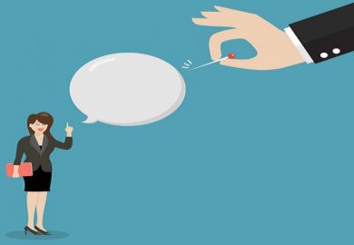 A pin bursting a speech bubble