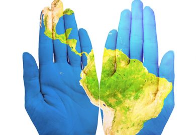 Map of Latin America projected on to hands Map of Latin America projected on to hands