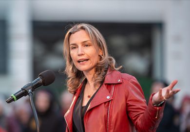 Albanian-British political scientist and philosopher Lea Ypi on 15 May 2025, during her speech at A Speech to Europe 2025 in front of Judenplatz Holocaust Memorial as part of the Vienna Festival in Vienna, Austria