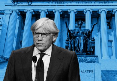 Lee Bollinger with Columbia University in the background Lee Bollinger with Columbia University in the background