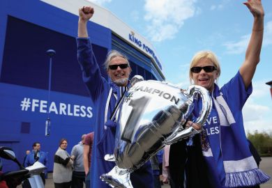 Leicester City football/soccer fans celebrating premier league victory