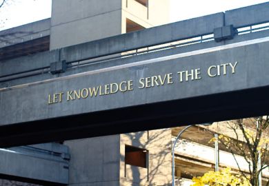 Let Knowledge Serve the City sign, Portland State University