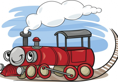 A cartoon steam locomotive