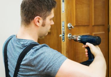 A locksmith fixes a door, symbolising T-level pathways to university admission