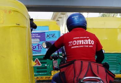 lodhi colony, Delhi, India- 14 June 2022 delivery zomato boy on delhi road