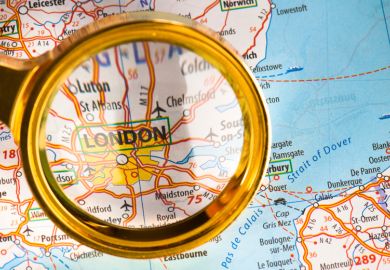 London magnified on map of United Kingom (UK)