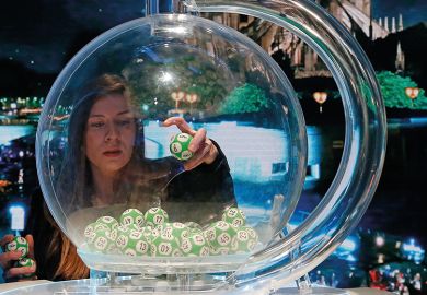 Woman drawing a lottery with cathedral in the background Woman drawing a lottery with cathedral in the background, research grants