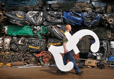 Male scrapyard worker carrying GBP pound sterling symbol Male scrapyard worker carrying GBP pound sterling symbol
