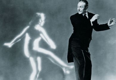 Man dancing with ghost of woman