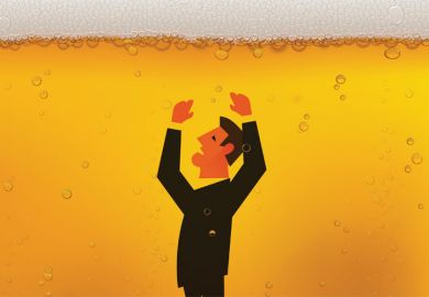 Man drowning in glass of beer (illustration) Man drowning in glass of beer (illustration)