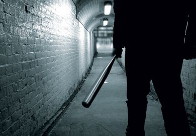 Man holding baseball bat in tunnel